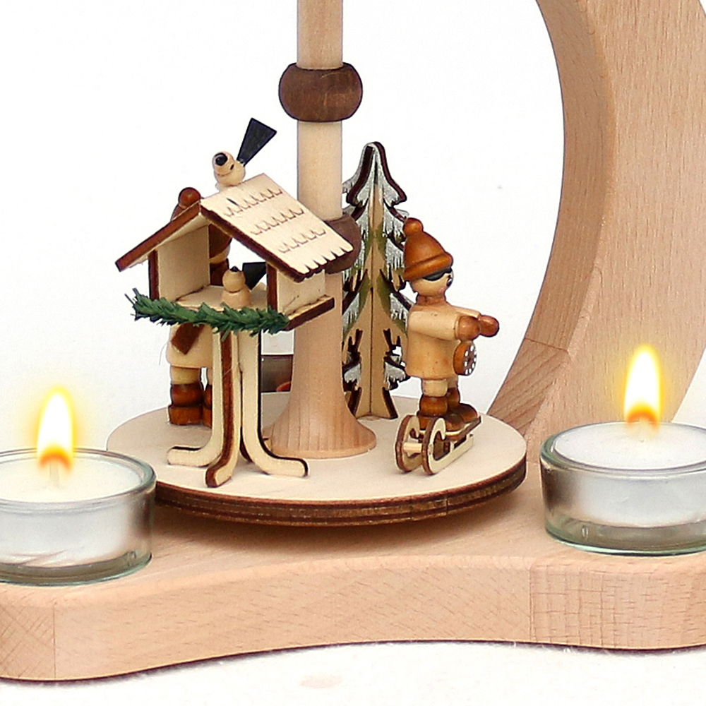 Teelicht - Holzpyramide 'Vogelfütterung'