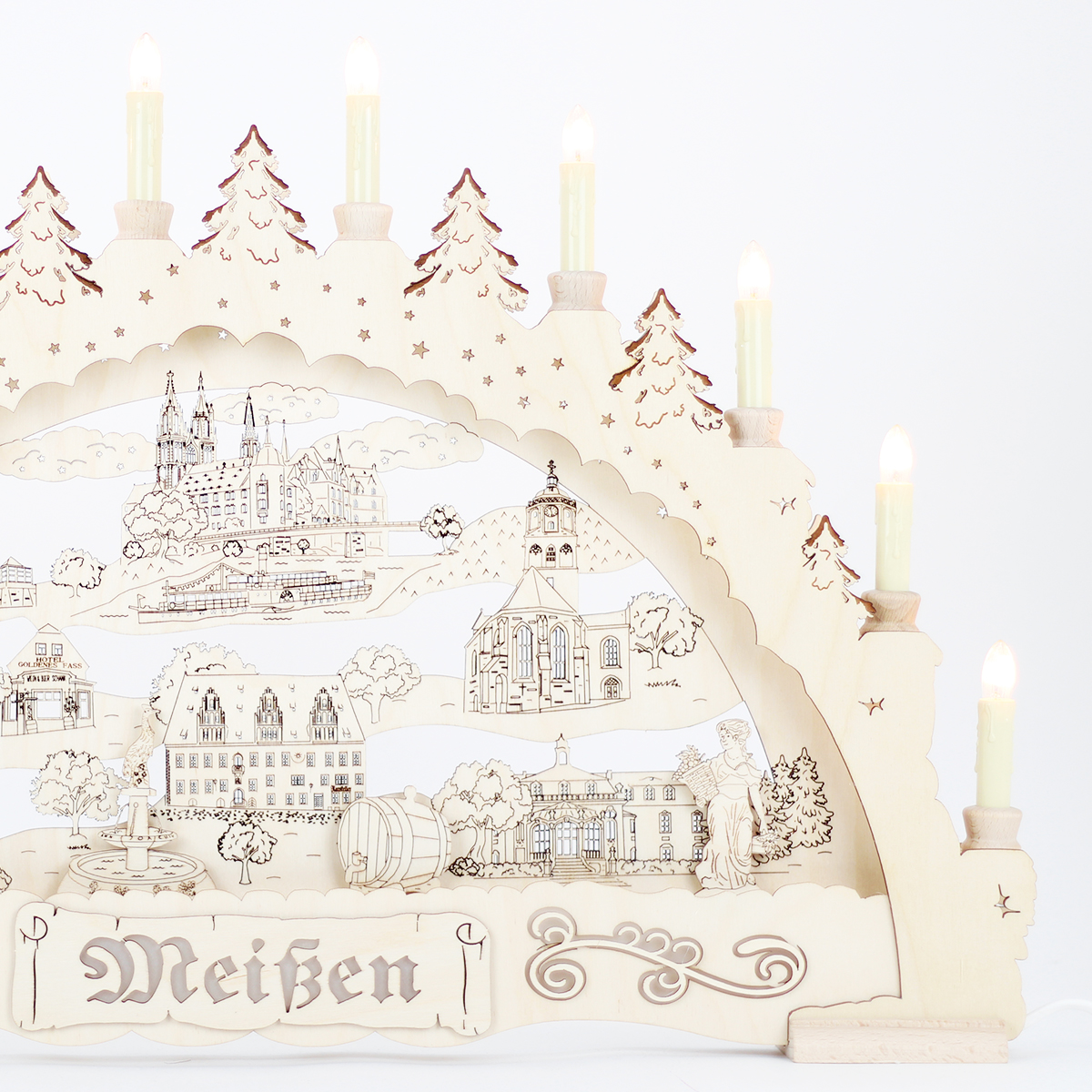 Erzgebirgs - Schwibbogen 3D 'Meißen' 10 flammig (LED Optional) 66x6x44cm