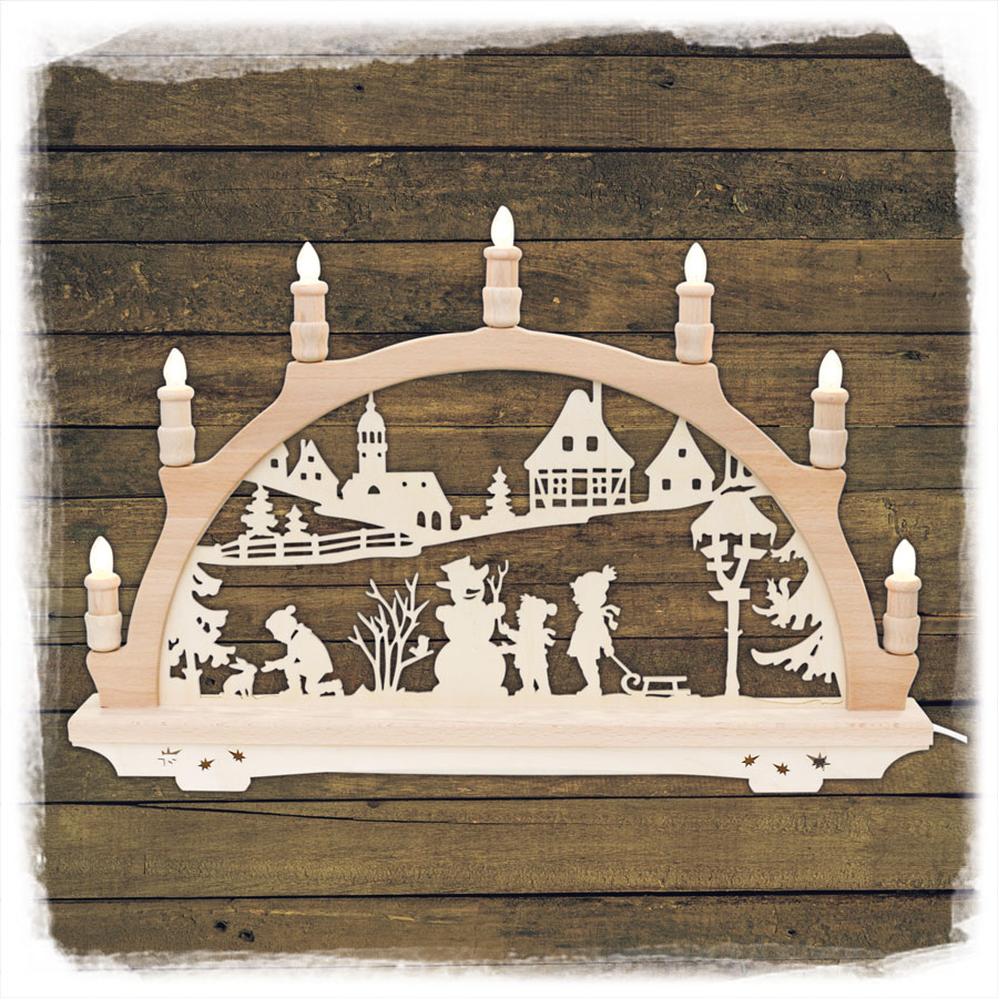 Erzgebirgs - Schwibbogen 'Winterlandschaft' 7flammig (LED Optional) 57x6x49cm Holz
