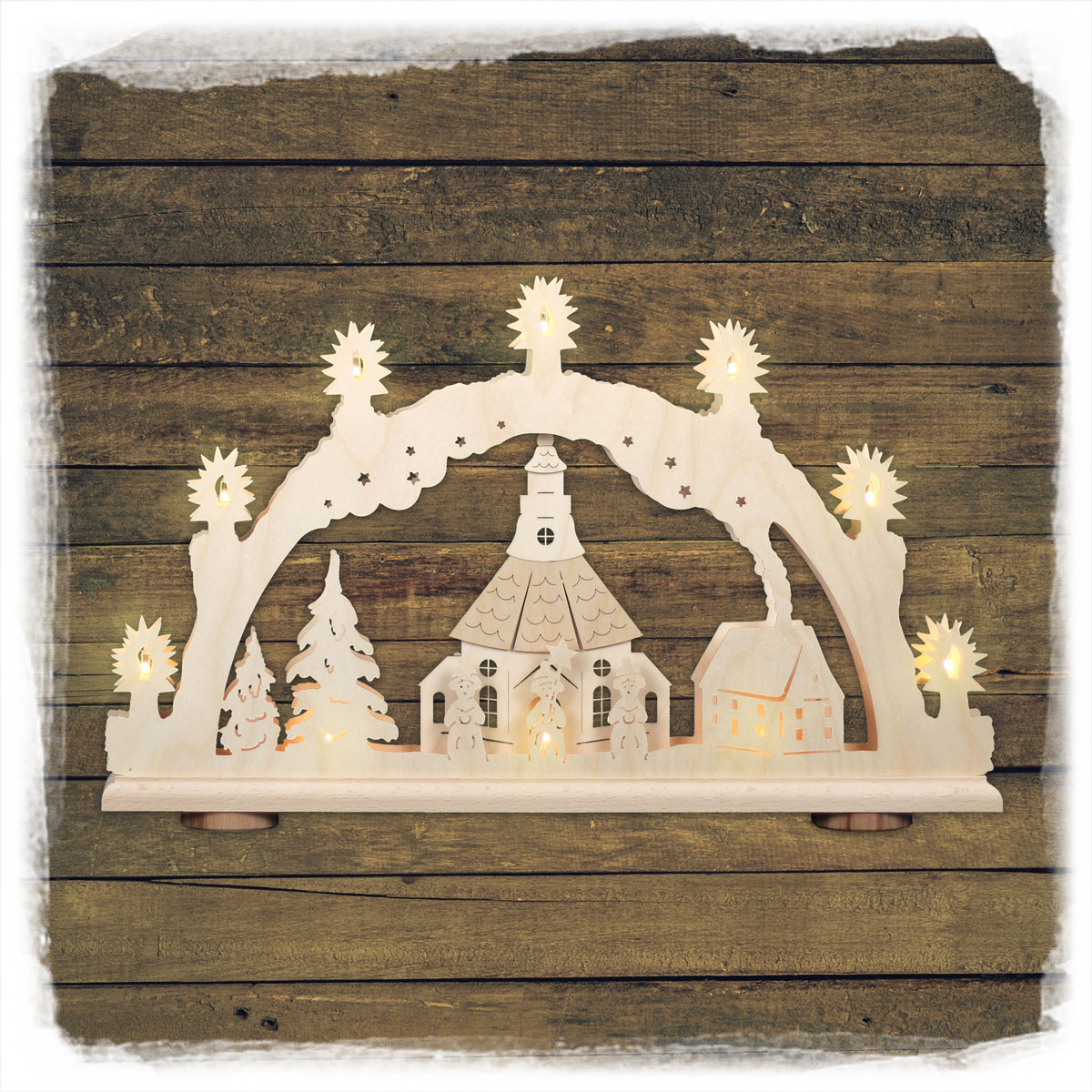 Erzgebirgs-Schwibbogen 'Seiffner Kirche' 3D 10 flammig 49x6x30cm