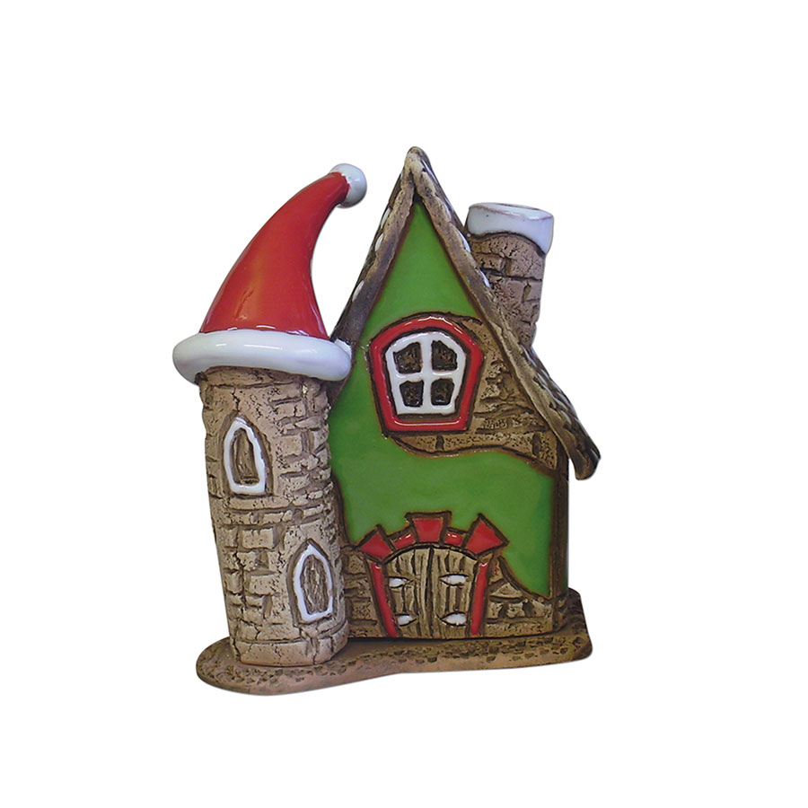 Räucherhaus Keramik mit Weihnachtsmütze 8x7,5x10cm