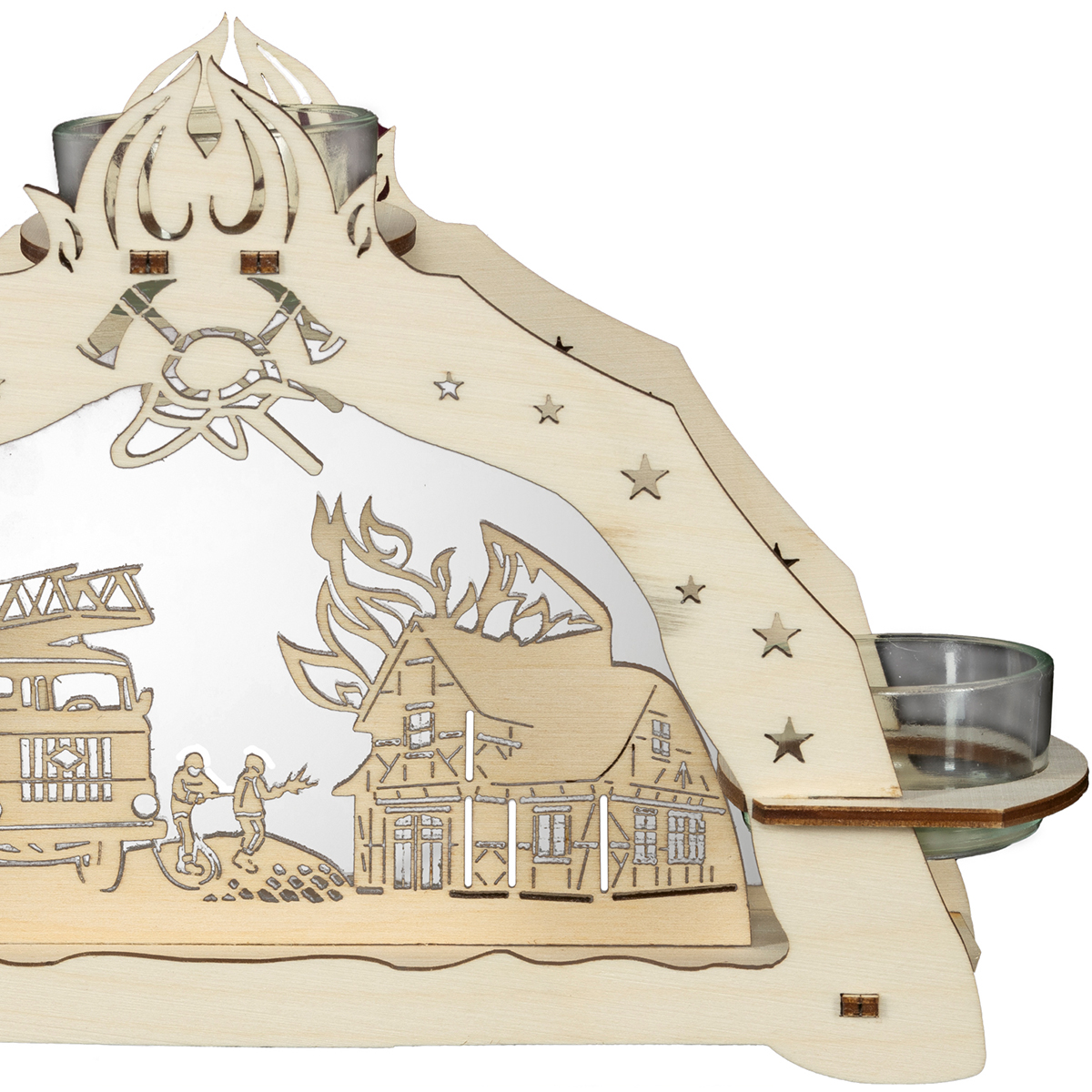 Teelichthalter 'Feuerwehr' für 3 Teelichter 23x13x6,5cm, Holz