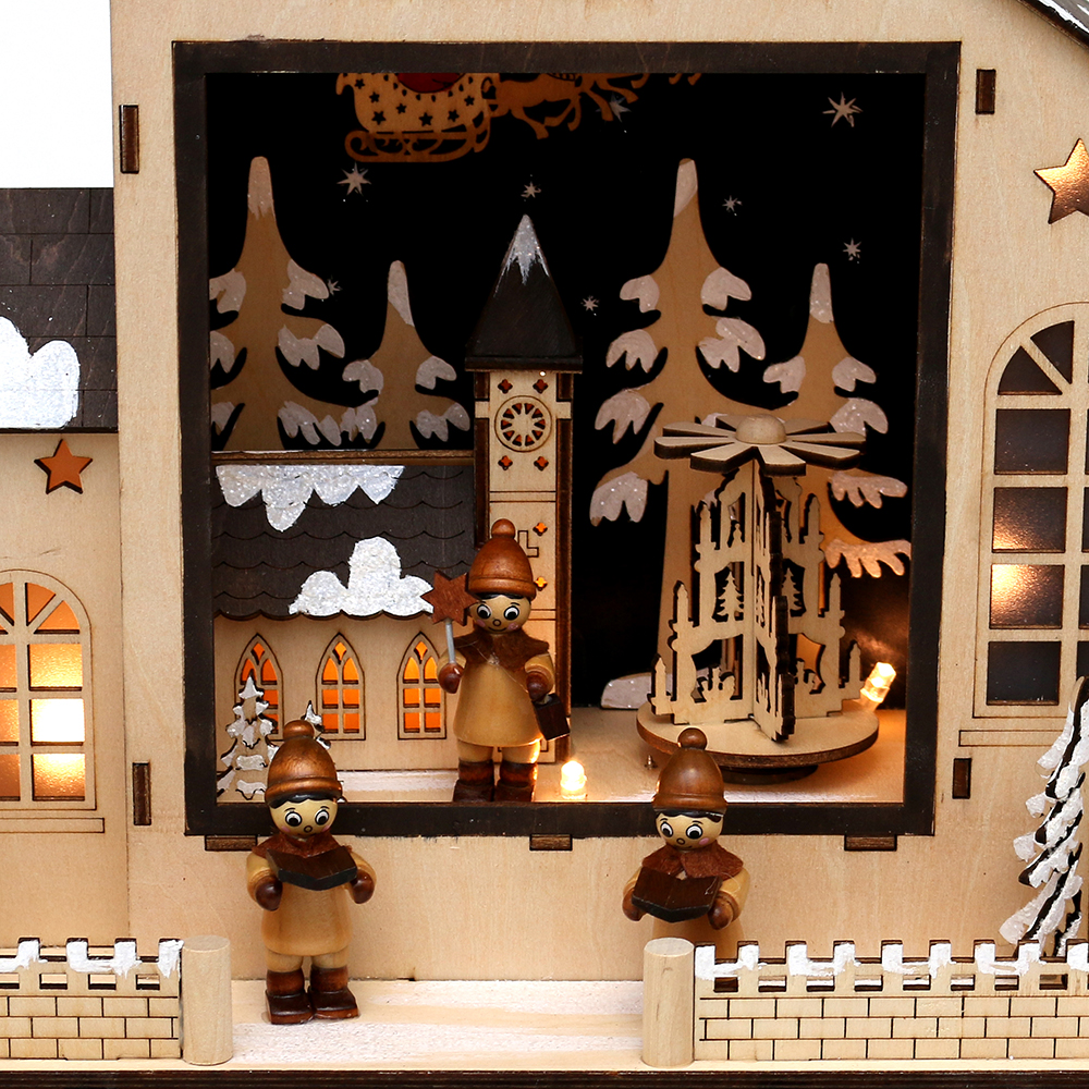 Holzszene Haus 'Winterdorf' mit Kurrendefiguren