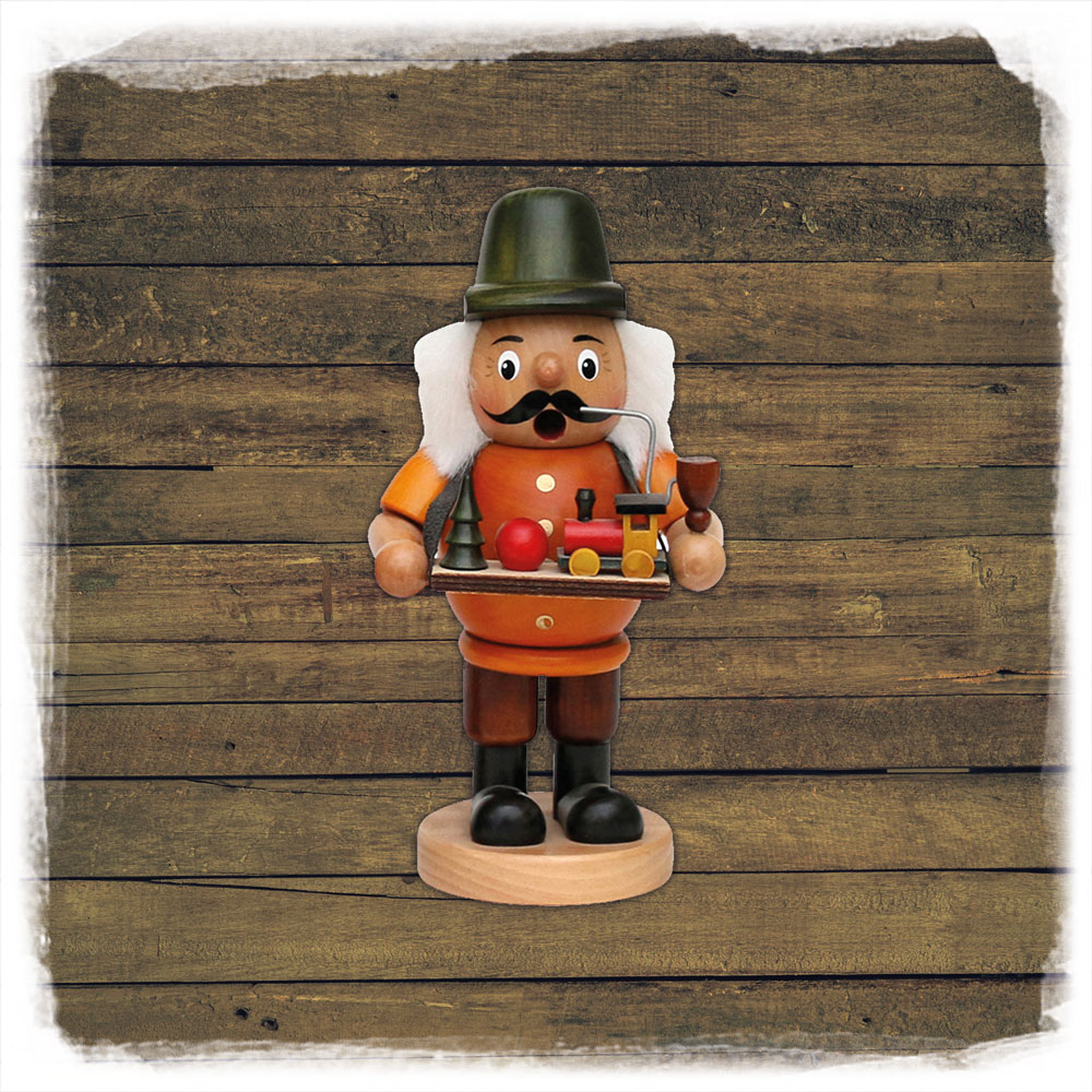 'Bäcker, Korbflechter, Spielzeug, Schwibbögen' Räucherfigur mit Bauchladen (19cm)
