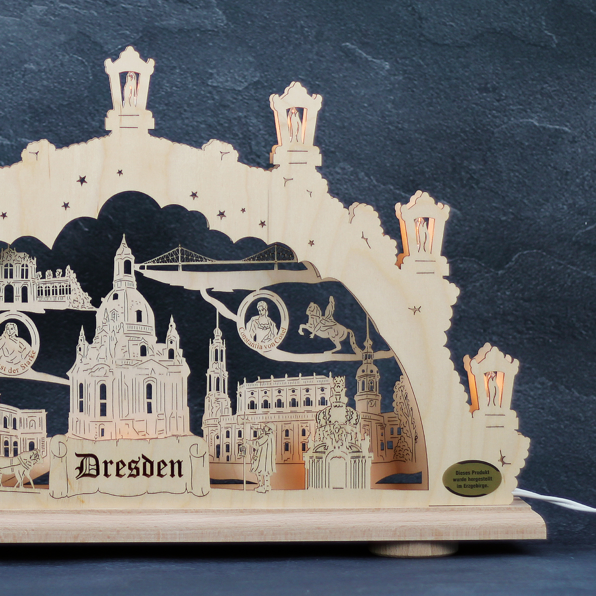 Erzgebirgs - Schwibbogen 2D 'Dresden' indirekt 10 flammig (LED Optional) 49x6x30cm