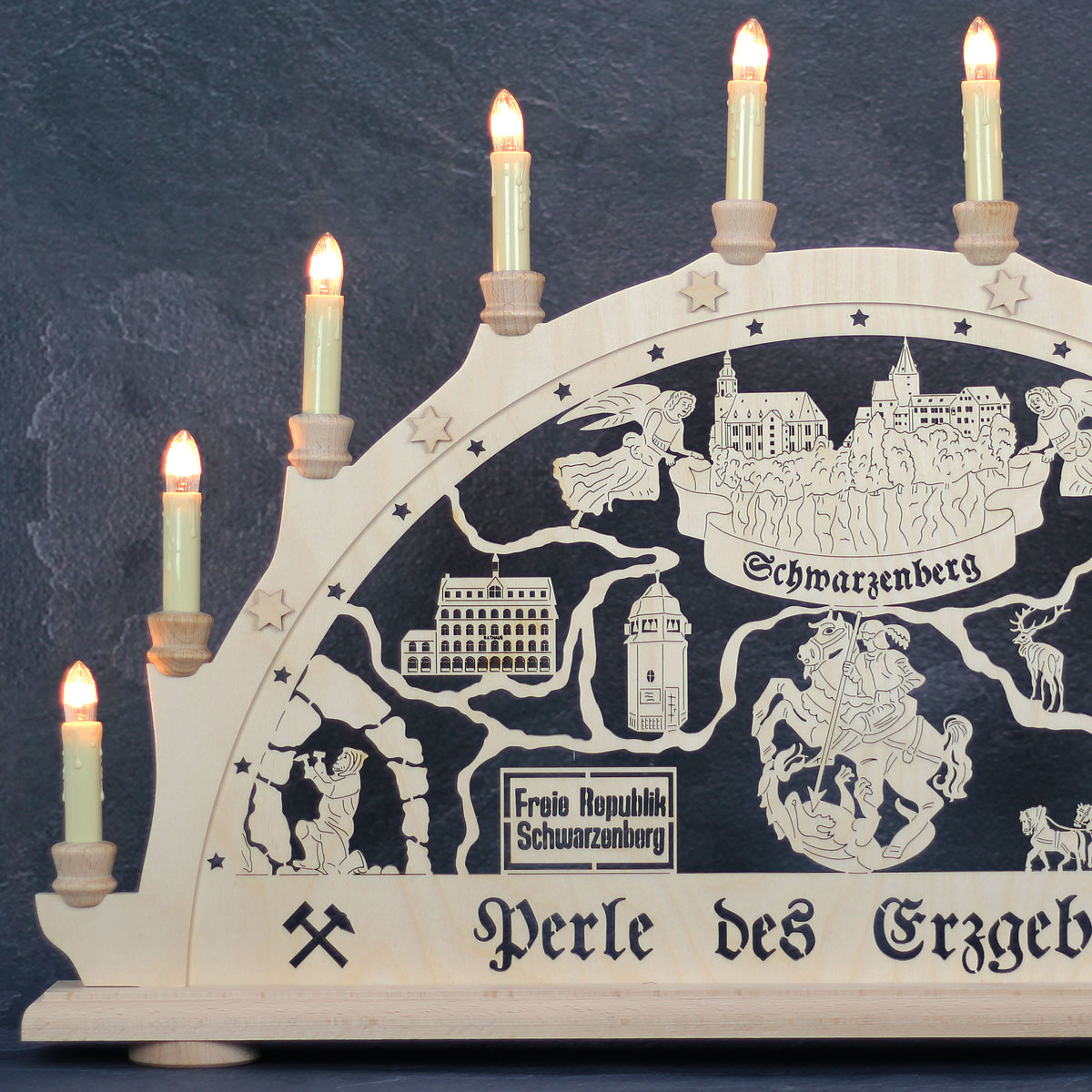Erzgebirgs-Schwibbogen 'Schwarzenberg' 10 flammig (LED Optional) 66x6x44cm