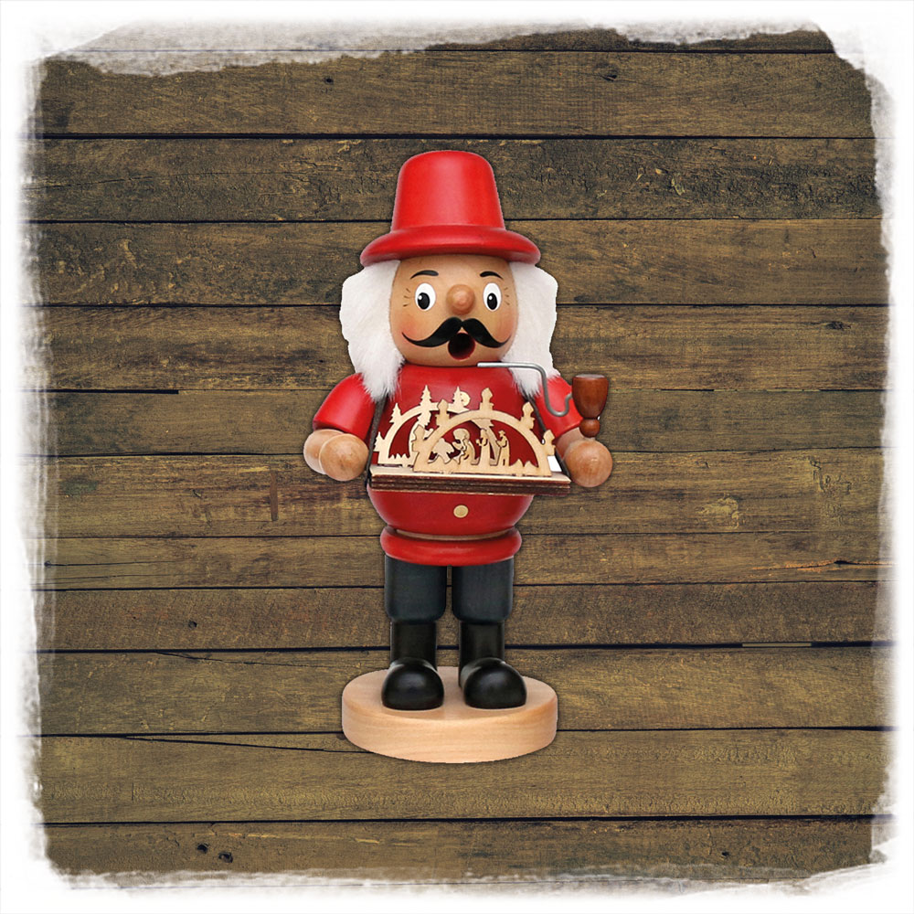 'Bäcker, Korbflechter, Spielzeug, Schwibbögen' Räucherfigur mit Bauchladen (19cm)