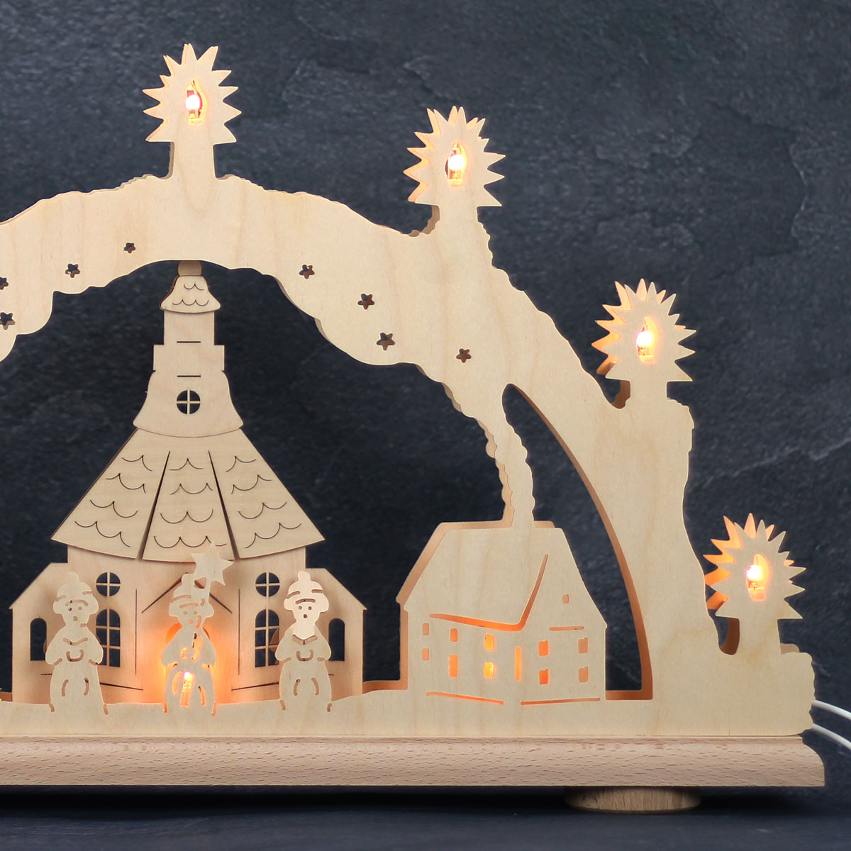 Erzgebirgs-Schwibbogen 'Seiffner Kirche' 3D 10 flammig 49x6x30cm