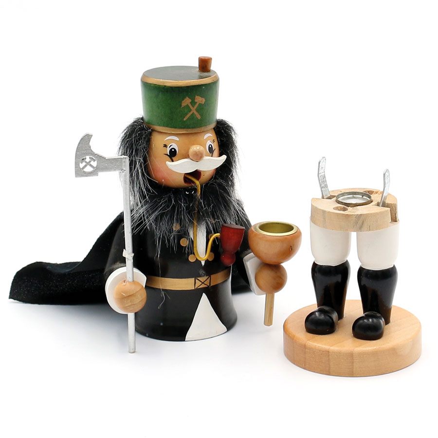 Räucherfigur Bergmann mit Umhang und Kerzenhalter 17cm