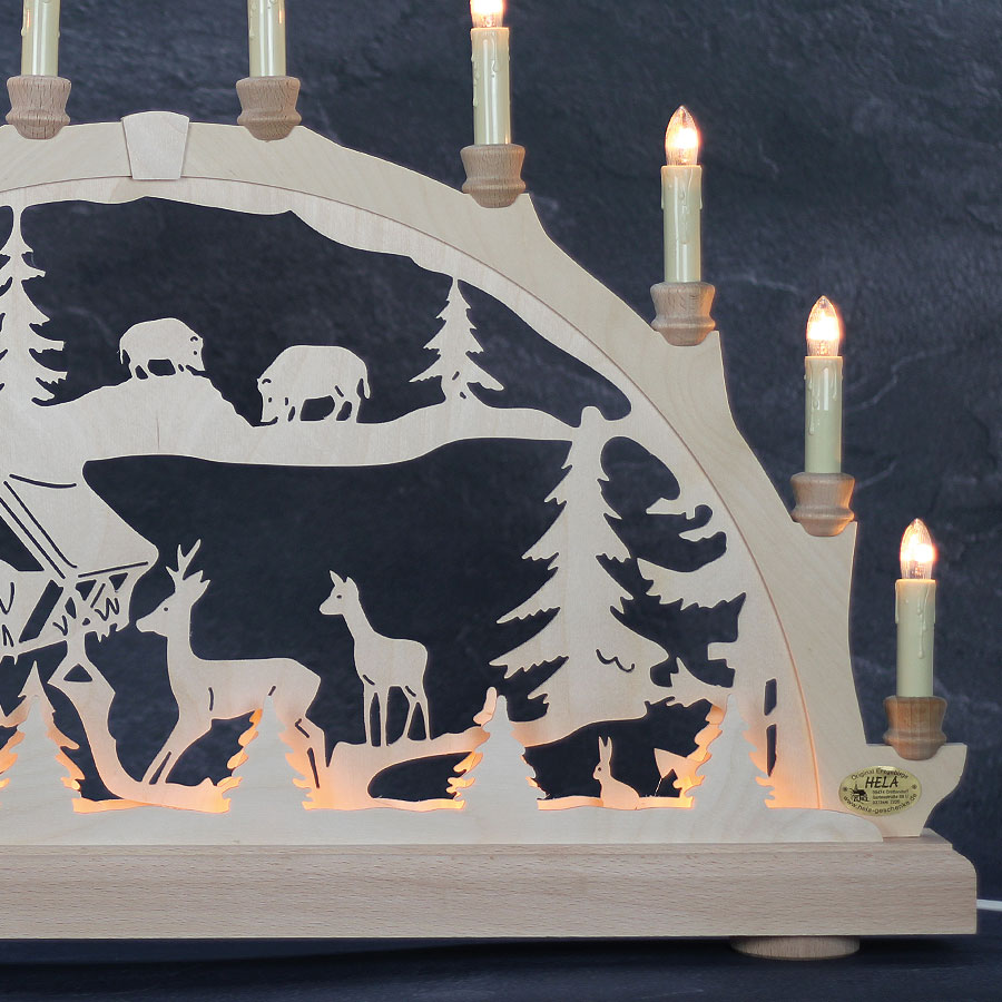 Erzgebirgs-Schwibbogen 'Futtergrippe' 16 flammig (LED Optional) 66x6x44cm