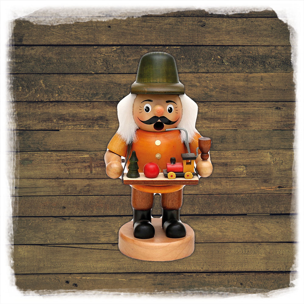 'Bäcker, Korbflechter, Spielzeug, Schwibbögen' Räucherfigur mit Bauchladen (16cm)