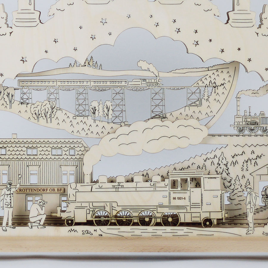 Erzgebirgs-Schwibbogen 'Eisenbahn' in 2D 10 flammig (LED Optional) 66x6x44cm
