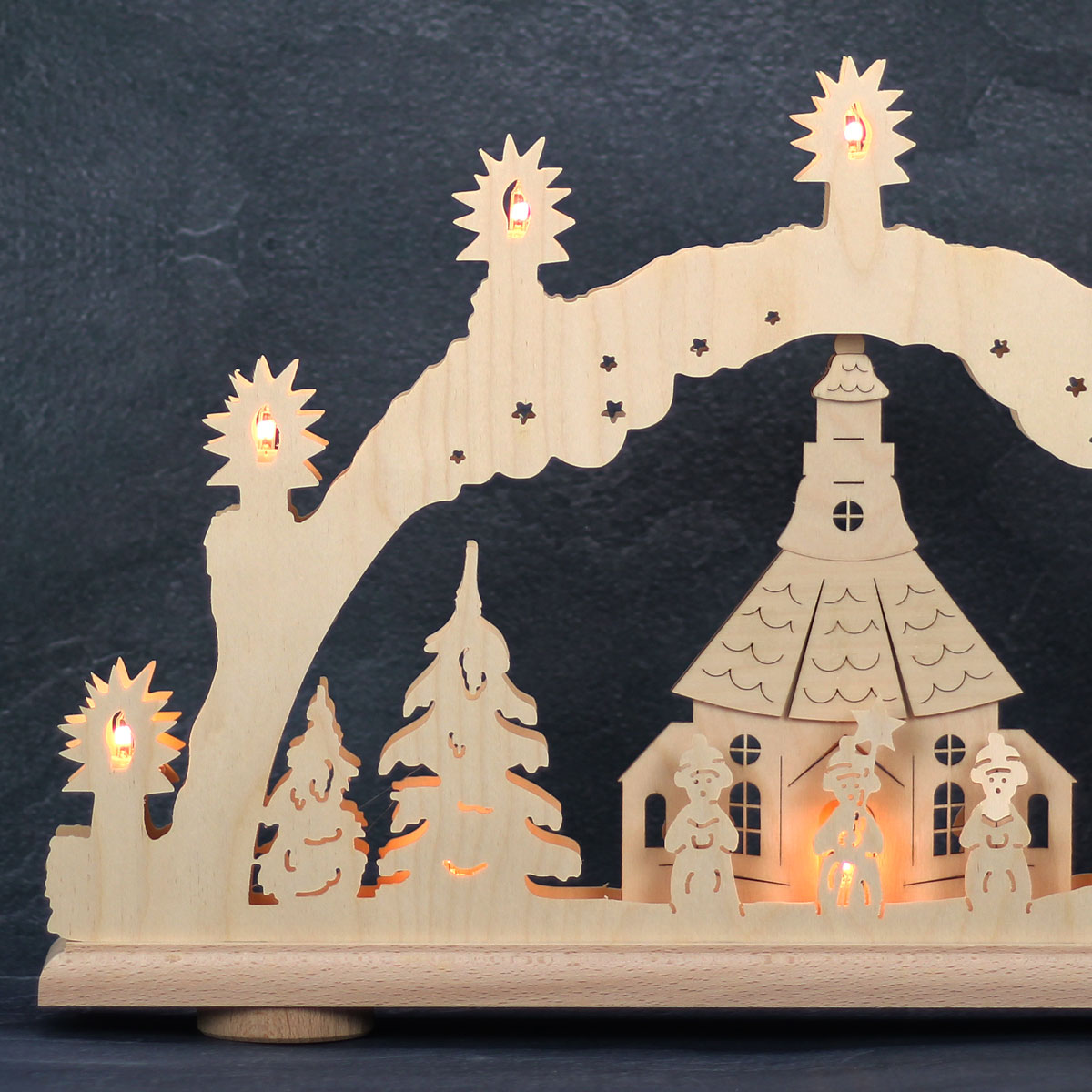 Erzgebirgs-Schwibbogen 'Seiffner Kirche' 3D 10 flammig 49x6x30cm