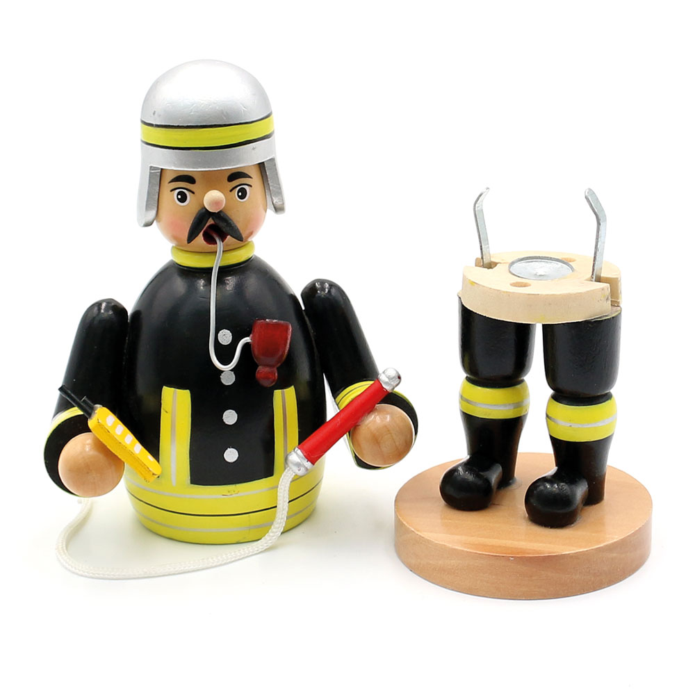 'Feuerwehrmann' Räucherfigur mit Schlauch und Telefon (20cm), silberner Helm