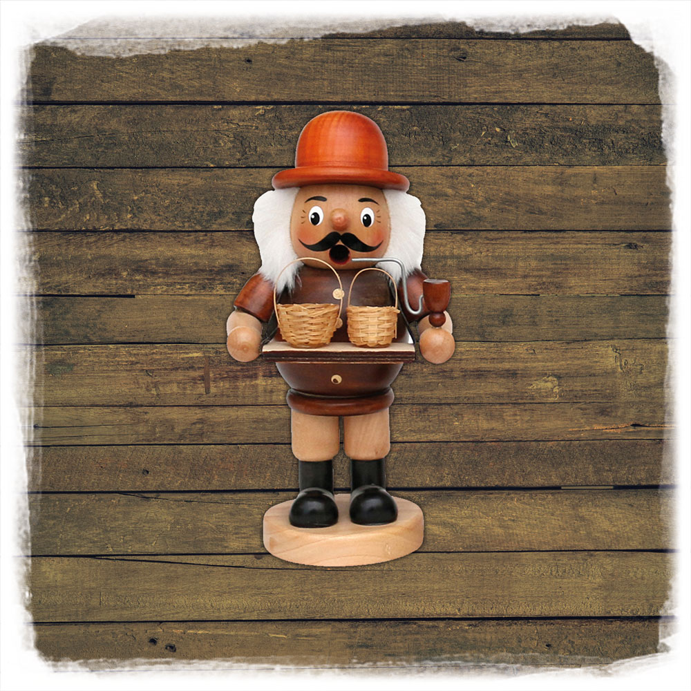 'Bäcker, Korbflechter, Spielzeug, Schwibbögen' Räucherfigur mit Bauchladen (19cm)