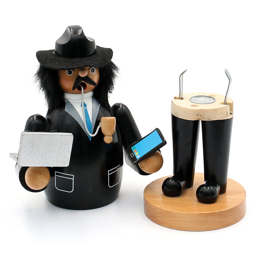 'Geschäftsmann' Räuchermann mit Handy & Laptop 20cm Holz
