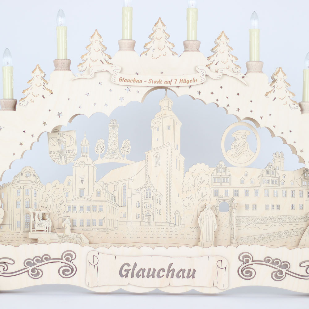 Schwibbogen 'Glauchau' Premium Natur '15 flammig' (LED Optional)