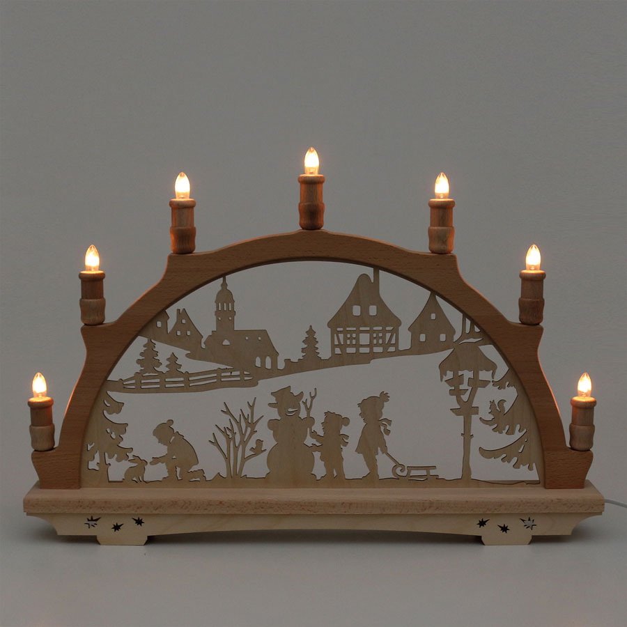 Erzgebirgs - Schwibbogen 'Winterlandschaft' 7flammig (LED Optional) 57x6x49cm Holz