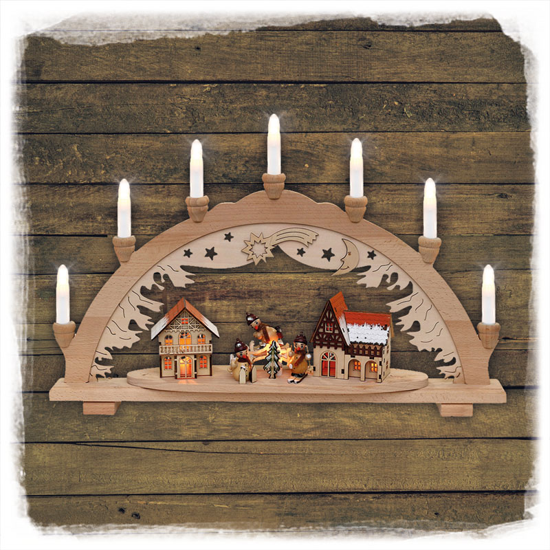 Schwibbogen Schneemannstadt – 7-flammig, 57 Cm Breit, Inkl. Kabel & Ersatzbirne