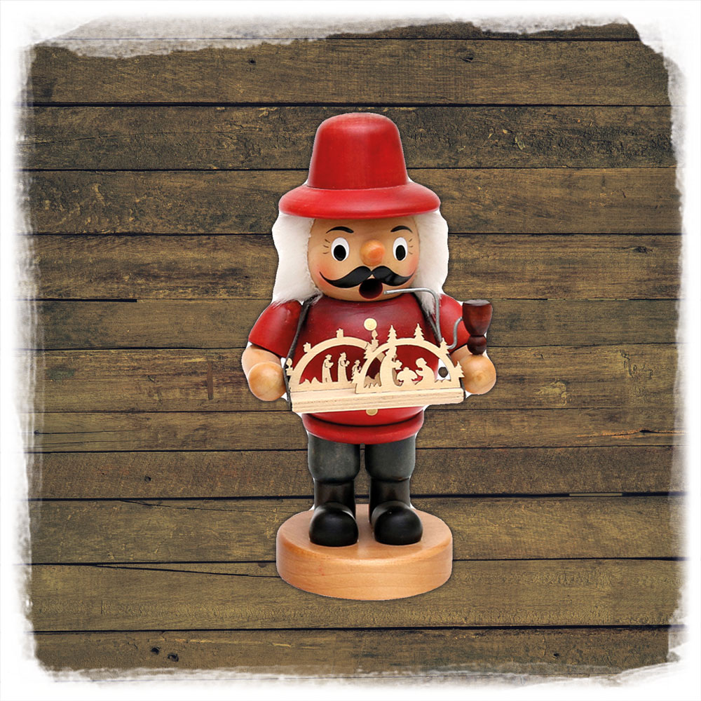 'Bäcker, Korbflechter, Spielzeug, Schwibbögen' Räucherfigur mit Bauchladen (16cm)
