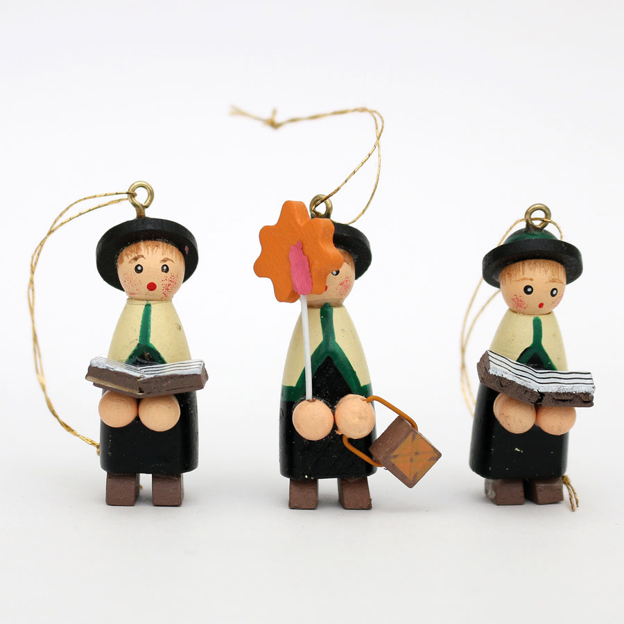 Baumbehang 3er Set Kurrendefiguren in Spandose 1,5x1,5x4,5cm Holz