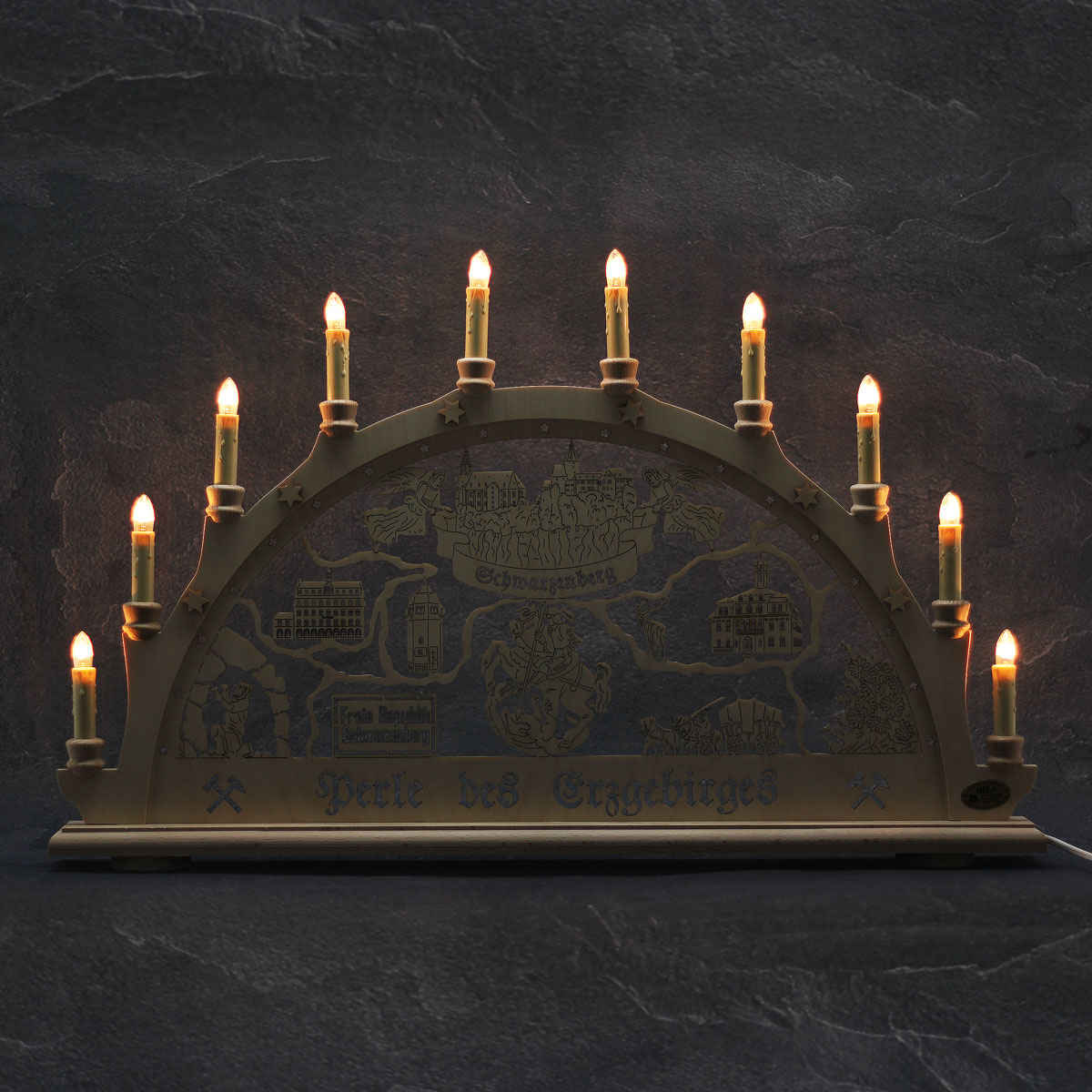 Erzgebirgs-Schwibbogen 'Schwarzenberg' 10 flammig (LED Optional) 66x6x44cm