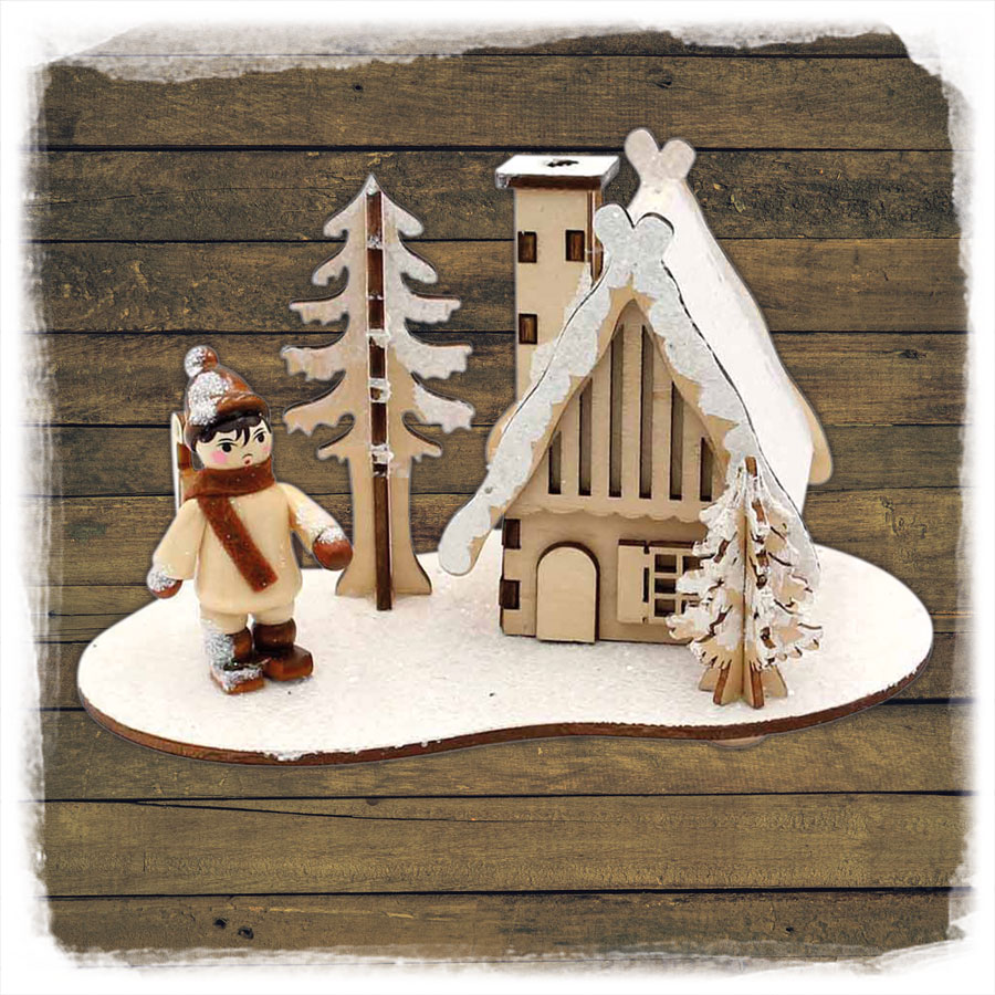 Räucherhaus mit Winterkindern 15x10x9cm Holz