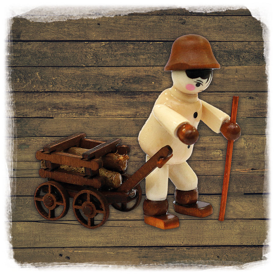 Waldarbeiter Holzarbeiter mit Handwagen & Holzstapel 5,5cm