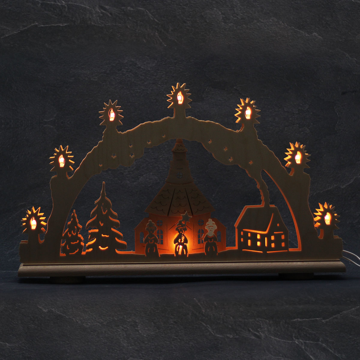 Erzgebirgs-Schwibbogen 'Seiffner Kirche' 3D 10 flammig 49x6x30cm